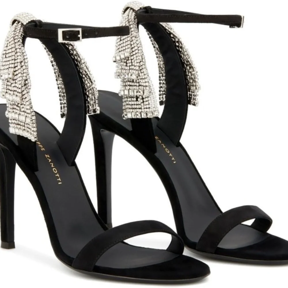 Giuseppe Zanotti Jamila Black Suede Crystal Bow Embellished Stiletto Sa…